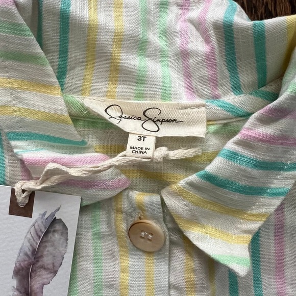 New Jessica Simpson Multicolor Pastel Striped Summer Girl's Romper - 3T - Picture 3 of 6